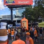 Our tailgates feature giant inflatable Larceny bourbon bottles and walking bottles of BBQ Sauce! NOBODY else can make that claim!